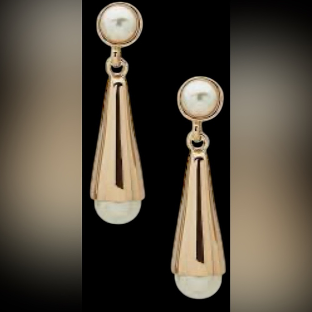 Anne Klein Gold and Pearl pear Linear Earrings